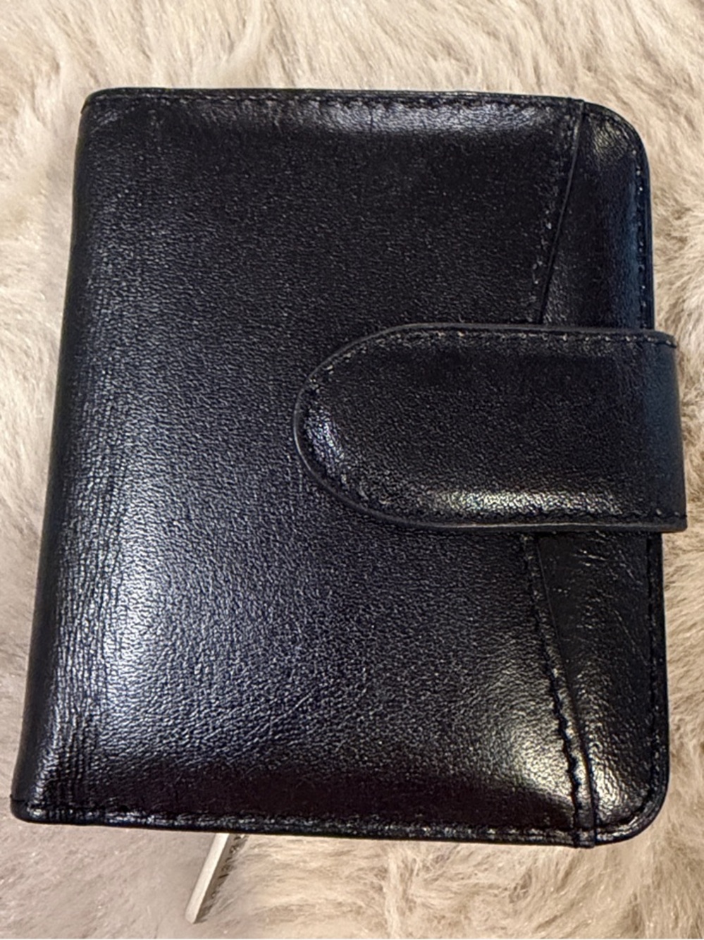 Classic Black Leather Magnetic Snap Wallet for Women
